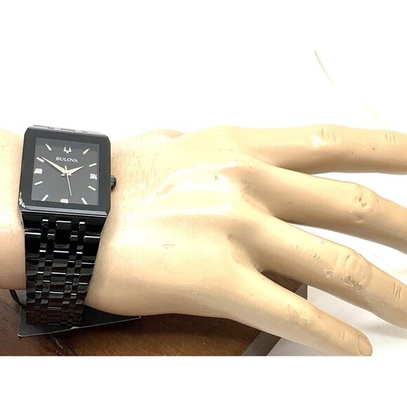 Bulova Men's Watch 98D164 Quartz Diamond Black Dial Steel Quartz CHIPPED… - Picture 4 of 14